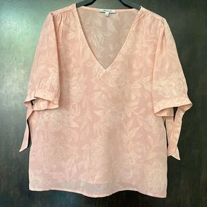Madewell Silk V-Neck Tie-Sleeve Top in Pindot Blooms